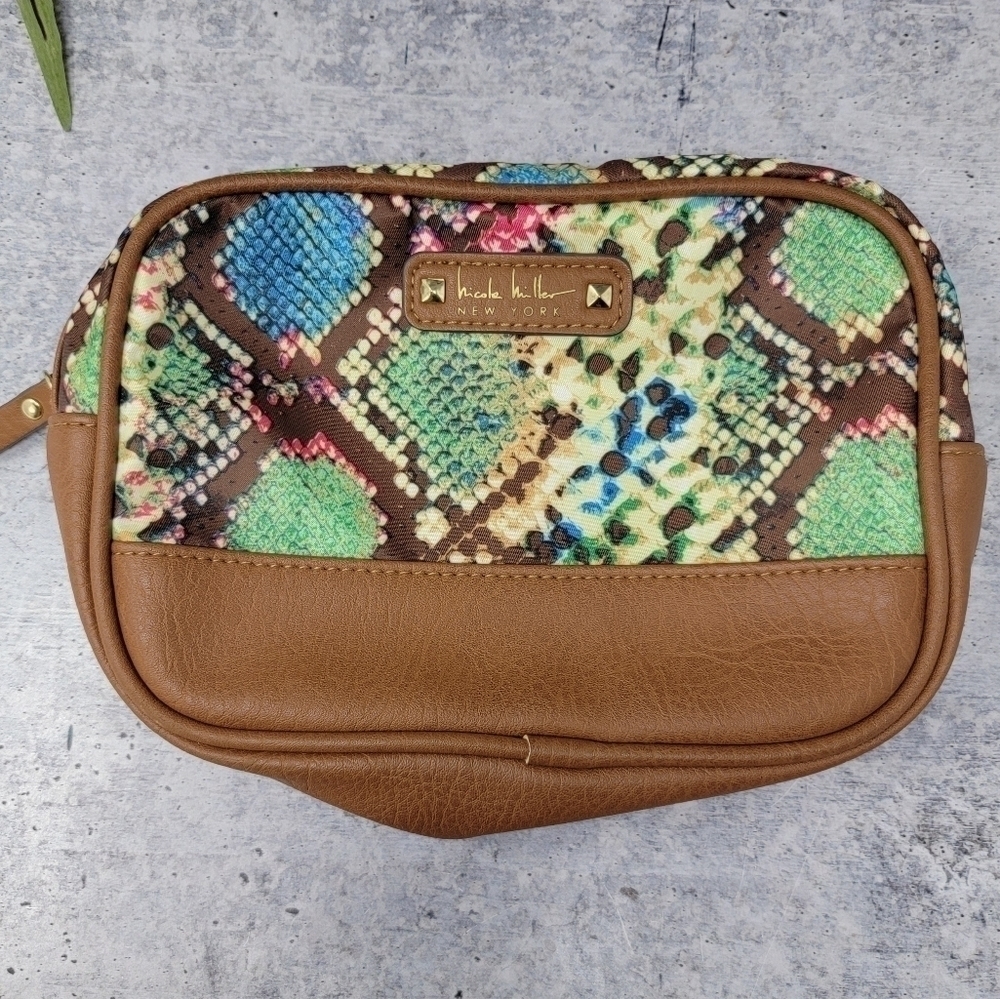 Nicole Miller Colorful Snakeskin Print Zipper Makeup Bag